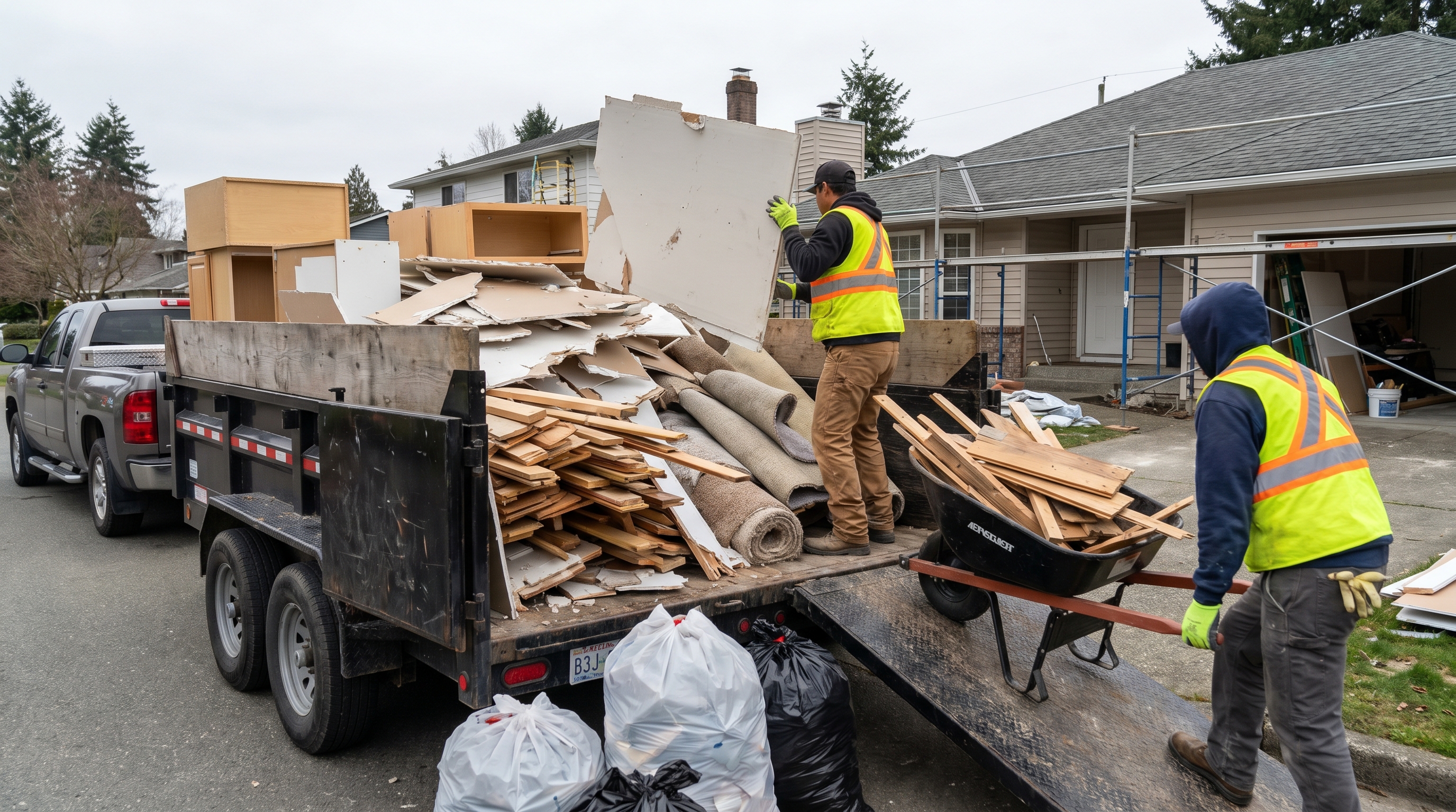 Houston Junk Dumpster Test Co construction debris crew working in Houston